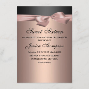 Pêche et noir Bow Sweet 16 Anniversaire Invitation