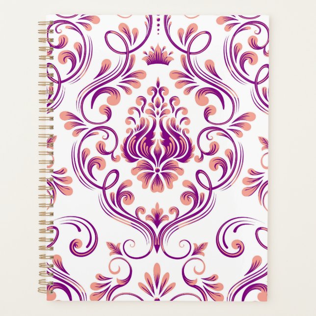Pêche et pourpre Damas motif floral élégant (Devant)