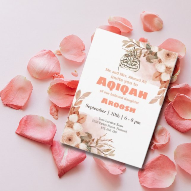 Pêche florale Aqeeqah- Aqiqah- Invitation musulman (Créateur téléchargé)