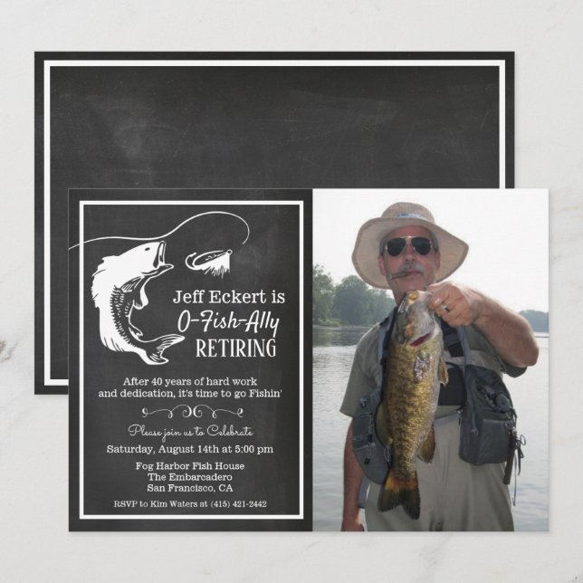 Pêche Retraite Photo Invitation (Devant / Derrière)