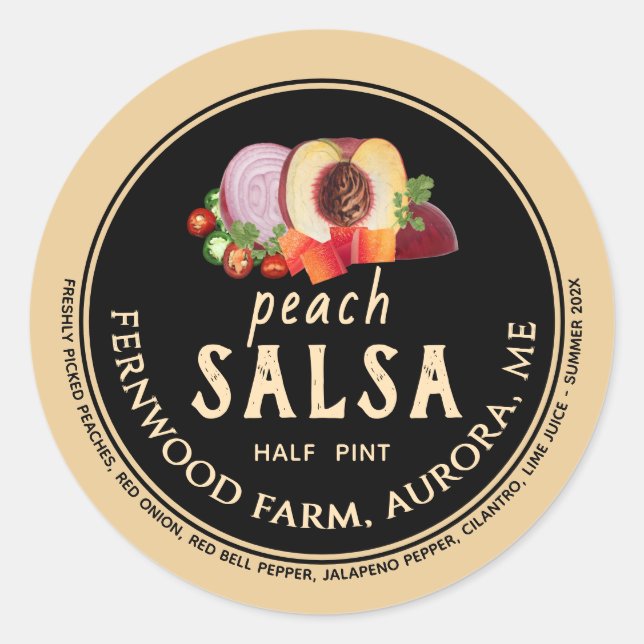 Pêche Salsa Jar Étiquette Conserve Maison Canne (Devant)
