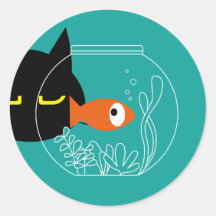 PÊCHE ! Stickers ronds de chat noir amusant