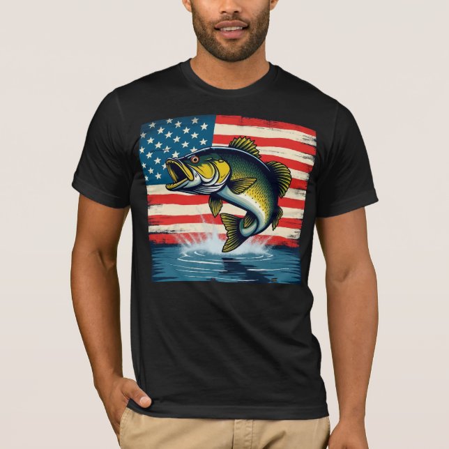 Pêche USA Drapeau grande bouche Basse T-shirt cade (Devant)