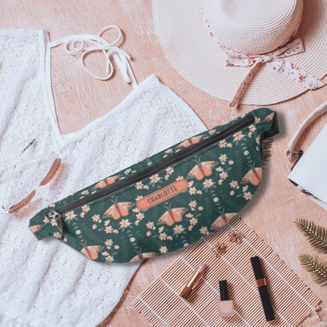 Pêche verte Boho Floral Luna Moth Daisy Motif (Créateur téléchargé)