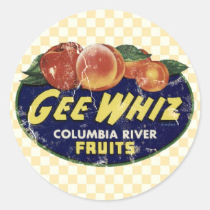 Pêche vintage Étiquette Fruit, Funny Gee Whiz