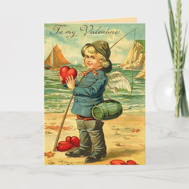 Pêche vintage pour l'amour Carte Valentine (Devant)