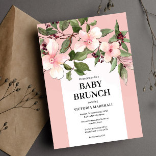 Pêcher Floral Baby Brunch Invitation