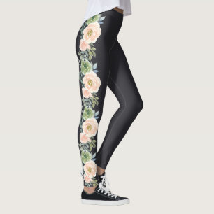 Pêcher Green Navy Pastel Floral Design Leggings