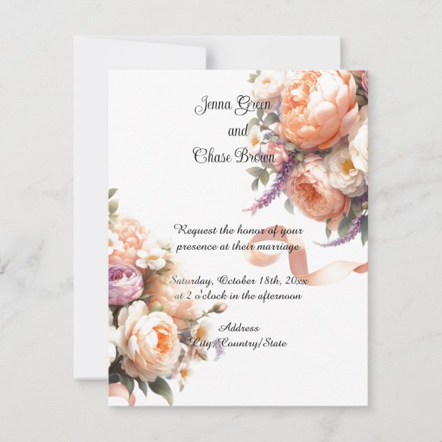 Pêcher les pivoines et les Faire-part de mariage R (Devant)