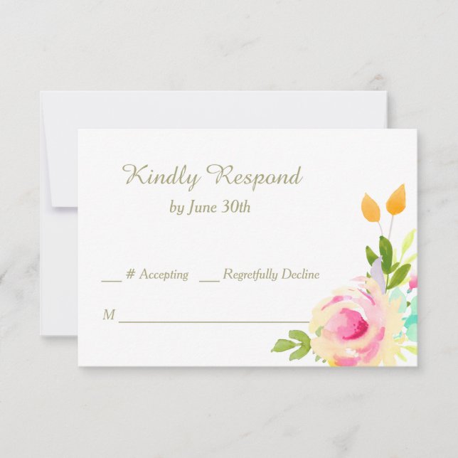 Pêcher les roses roses sur mariage blanc RSVP (Devant)