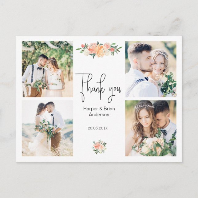pêches Floral Mariage photo Merci carte postale (Devant)