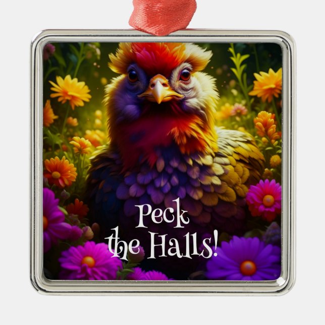 Peck die Hallen Hühnerpuppe | Weihnachten Ornament Aus Metall (Vorne)