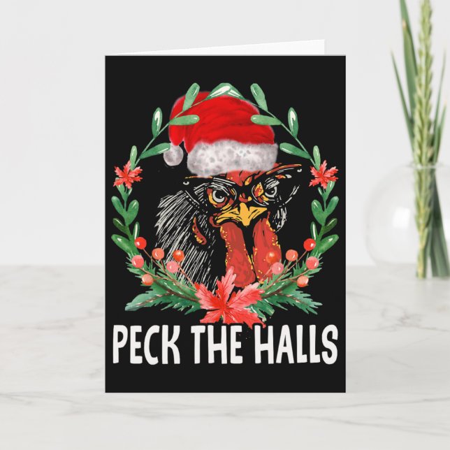 Peck The Halls Chicken Snowflakes Christmas Santa  Karte (Vorderseite)