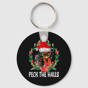 Peck The Halls Hühner-Schneeflocken Weihnachten Sa Schlüsselanhänger