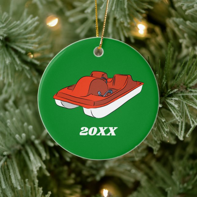 Pedal Boat Red and Green Custom Foto Keramik Ornament (Baum)