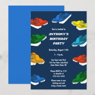 Pedal Boats Bright Colors Custom Geburtstagsparty Einladung