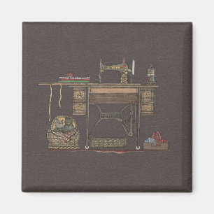 Pedal-Nähmaschine u. Kätzchen Magnet