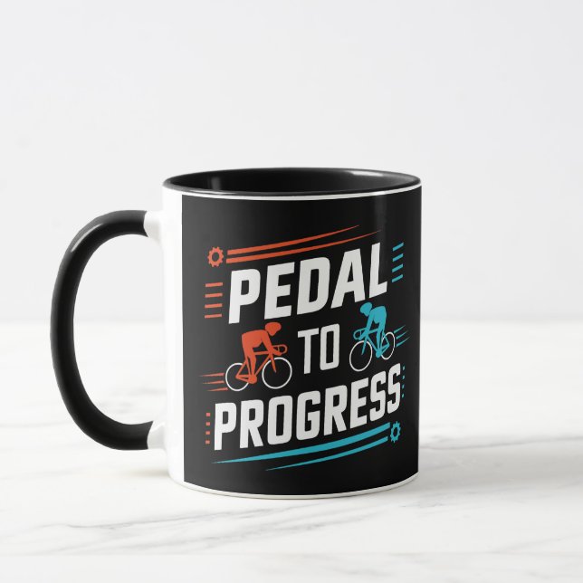 Pedal to Progress, mugs cyclistes (Gauche)