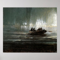 Peder Balke Northern Lights over Four Men Rowboat