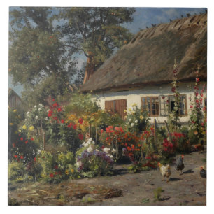 Peder Monsted - ein Hütten-Garten mit Hühnern Fliese