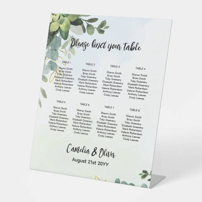 Pedestal 8 Table Wedding Chart Greenerie P Sockelschild (Vorderseite)