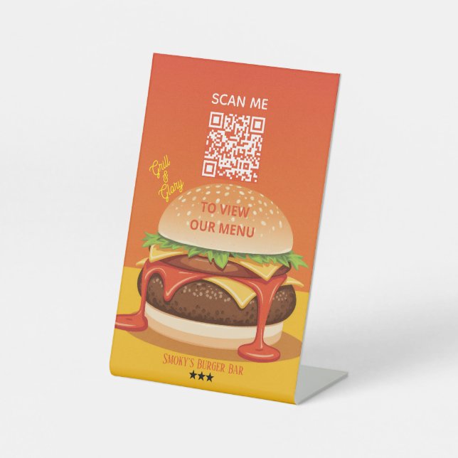 Pedestal Sign – Burger QR Menu Display Sockelschild (Vorderseite)
