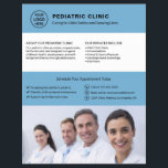 Pediatric Clinic Doctor Logo Photo QR Blue Flyer<br><div class="desc">Professional pediatric clinic flyer with front-side space for logo,  photo,  services,  key information,  and contact details. The back includes a QR code for staying connected along with replaceable social media icons. Ideal for clear,  friendly communication with parents and caregivers. Visit the store for more coordinated business marketing designs.</div>