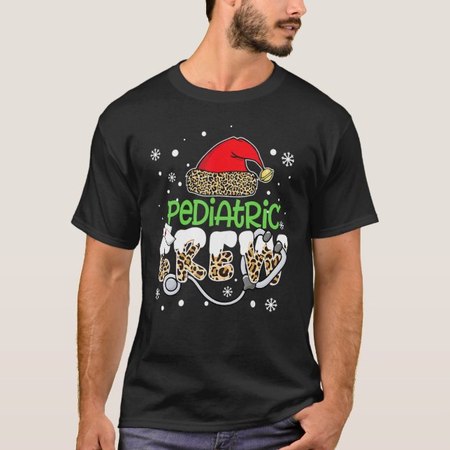 Pediatric Crew Leopard Santa Hat Stethoscope Nurse T-Shirt (Vorderseite)