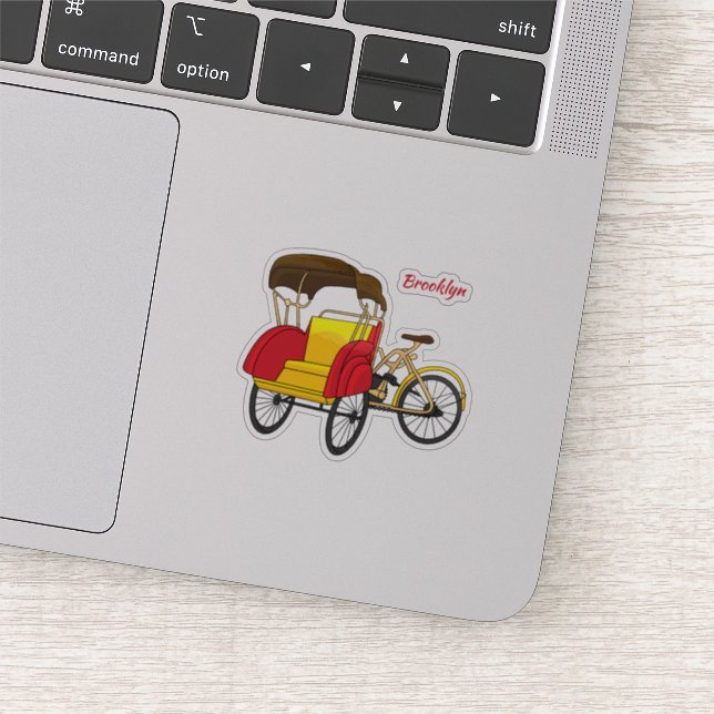 Pedicab Rickshaw Cartoon Illustration Aufkleber (Ausschnitt)