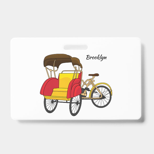 Pedicab Rickshaw Cartoon Illustration Ausweis (Vorderseite)