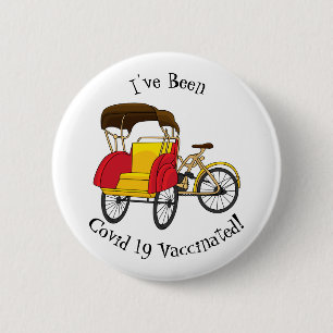 Pedicab Rickshaw Cartoon Illustration Button