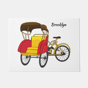 Pedicab Rickshaw Cartoon Illustration Fußmatte
