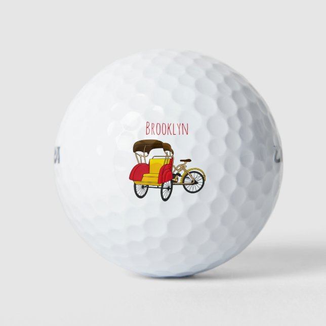 Pedicab Rickshaw Cartoon Illustration Golfball (Vorderseite)