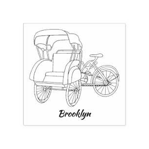 Pedicab Rickshaw Cartoon Illustration Gummistempel
