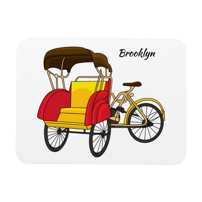 Pedicab Rickshaw Cartoon Illustration Magnet (Horizontal)