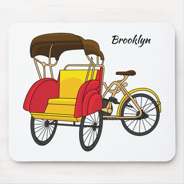 Pedicab Rickshaw Cartoon Illustration Mousepad (Vorne)
