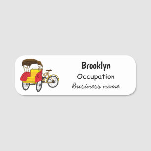 Pedicab Rickshaw Cartoon Illustration Namensschild