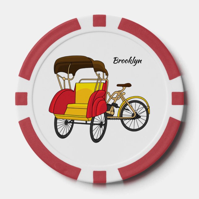 Pedicab Rickshaw Cartoon Illustration Pokerchips (Vorderseite)