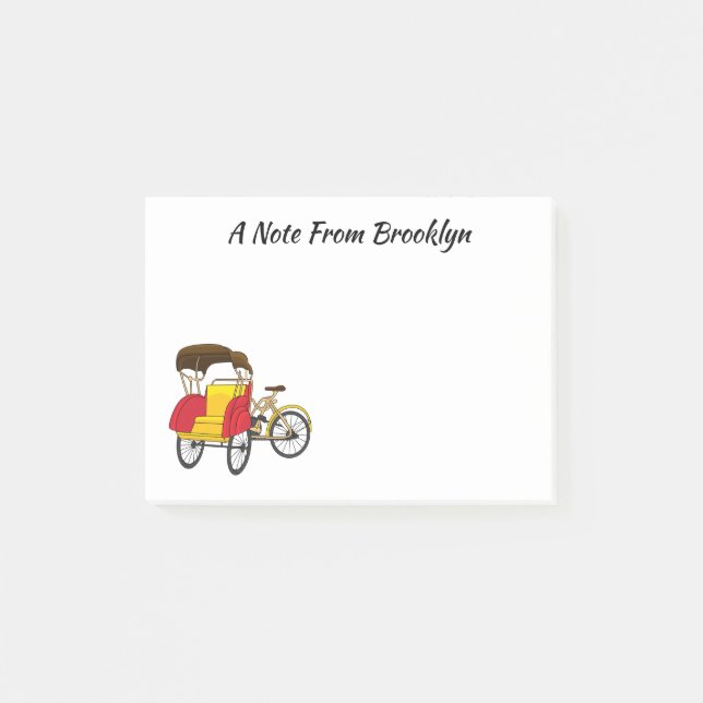 Pedicab Rickshaw Cartoon Illustration Post-it Klebezettel (Vorderseite)