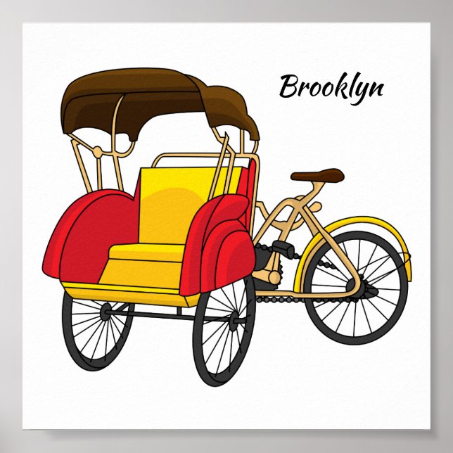 Pedicab Rickshaw Cartoon Illustration Poster (Vorne)