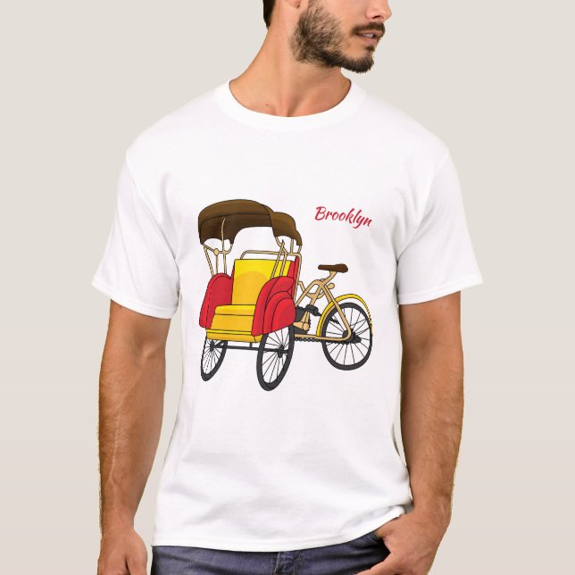 Pedicab Rickshaw Cartoon Illustration T-Shirt (Vorderseite)