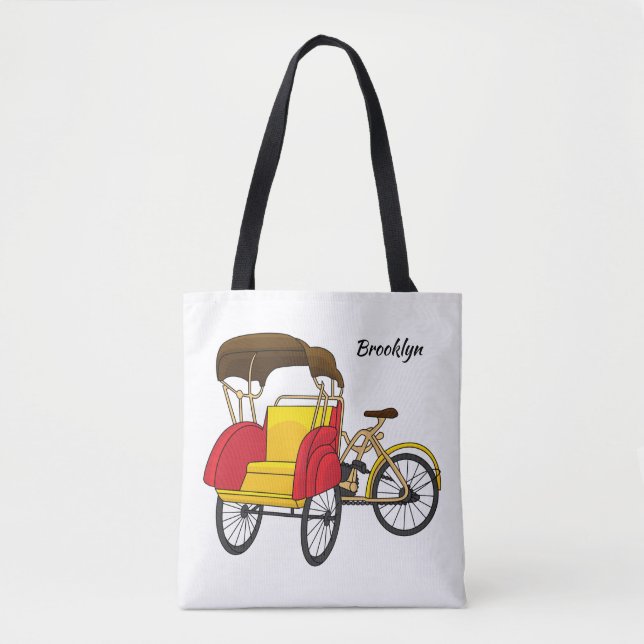 Pedicab Rickshaw Cartoon Illustration Tasche (Vorderseite)
