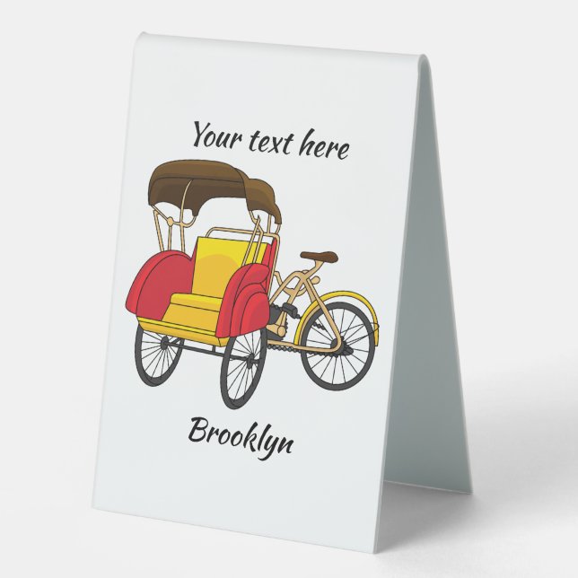 Pedicab Rickshaw Cartoon Illustration Tischaufsteller (Vorderseite)