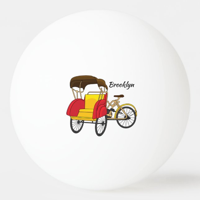 Pedicab Rickshaw Cartoon Illustration Tischtennisball (Vorderseite)