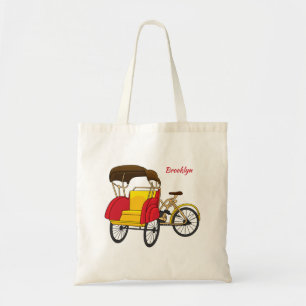 Pedicab Rickshaw Cartoon Illustration Tragetasche