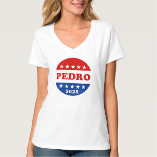 Pedro 2028 Retro Rot Weiß Blau Kampagne Button T-Shirt