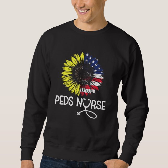 Peds Pediatric Nurse Patriotic American Flag Sunfl Sweatshirt (Vorderseite)
