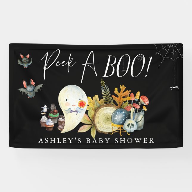 Peek A-Boo Little Ghost Halloween Baby Shower Banner (Horizontal)
