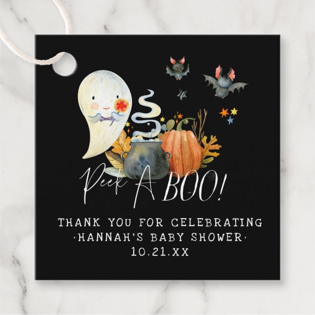 Peek A-Boo Little Ghost Halloween Baby Shower Geschenkanhänger (Vorderseite)