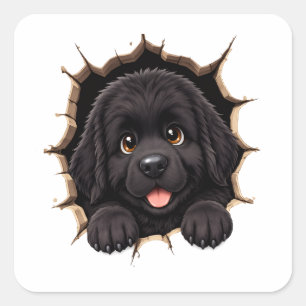 Peek A Boo Newfie-Welpe Quadratischer Aufkleber